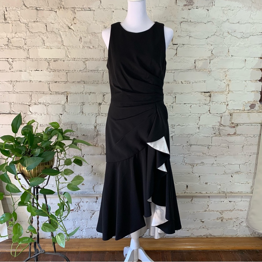 Carmen Marc Valvo Infusion Black White Ruffle Dress Cocktail Evening 4